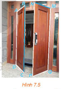 Đối với hai cánh cửa trong Hình 7.5, tính góc giữa hai đường mép cửa BC và MN
