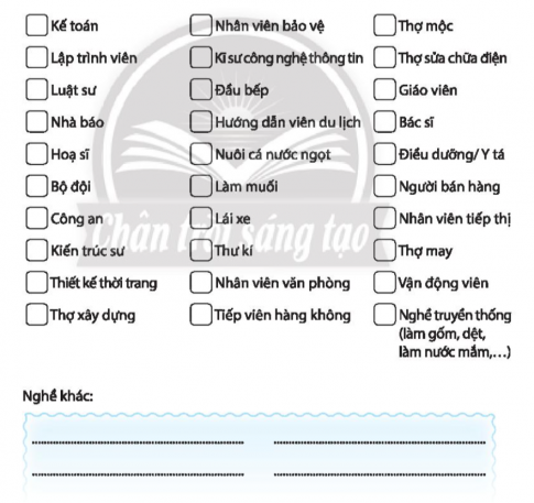 Đánh dấu X vào ô vuông những nghề hiện có ở địa phương em