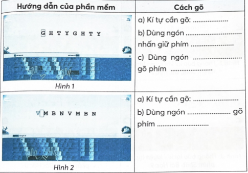 Điền thông tin vào chỗ trống ở cột bên phải để chỉ ra cách gõ đúng theo hướng dẫn của phần mềm ở cột bên trái