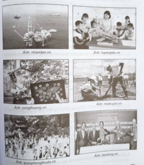 Quan sát và cho biết mỗi hình ảnh dưới đây thể hiện quy định của Hiến pháp về lĩnh vực nào trong đời sống. Vì sao?