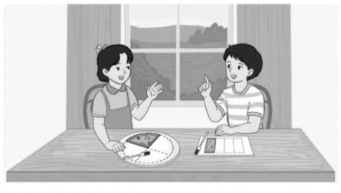 Sau khi ăn, mỗi bạn đều còn lại $\frac{1}{4}$ chiếc bánh như hình dưới dây. Theo em, phần bánh hai bạn còn lại có bằng nhau không? Vì sao?