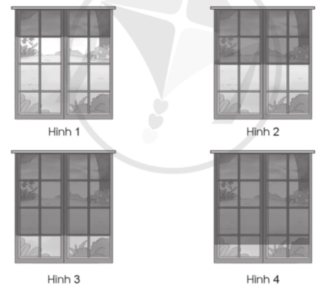 Bức rèm trong hình vẽ nào dưới đây che $\frac{3}{4}$ cửa sổ?
