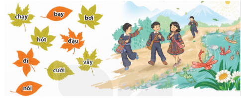 Câu 1. Quan sát tranh, nối từ chỉ hoạt động thích hợp với người và vật trong tranh.