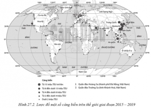 Quan sát hình 27.2, hãy nhận xét và giải thích về sự phân bố các cảng biển trên thế giới.