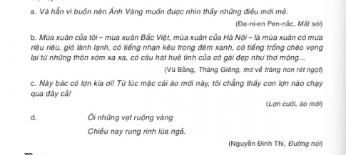Tìm thành phần biệt lập trong những câu sau và xác định đó là loại thành phần biệt lập nào?