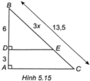 Cho Hình 5.15, biết ED ⊥ AB, AC ⊥ AB. Khi đó, x có giá trị là