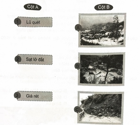 Ghép tên thiên tai ở cột A với hình ảnh ở cột B sao cho phù hợp.