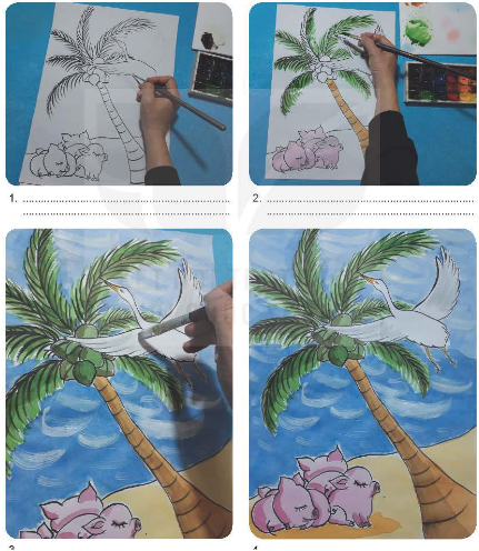 Câu hỏi 1. Hãy mô tả cách thực hành sản phẩm mĩ thuật lớp 2D thể hiện vẻ đẹp từ cuộc sống bằng chất liệu màu nước