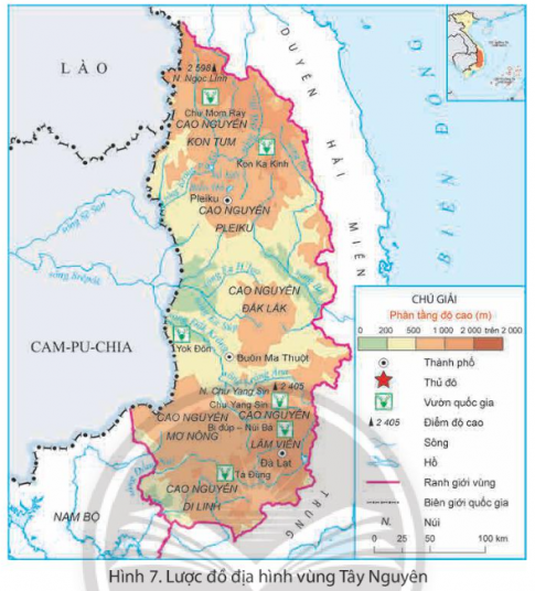 - Tên lược đồ. - Các kí hiệu trên lược đồ. - Tên một cao nguyên ở phía bắc và một cao nguyên ở phía nam của vùng Tây Nguyên.