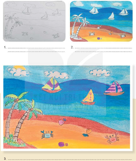 Câu hỏi 3. Hãy mô tả các bước gợi ý thực hành sáng tạo một bức tranh đề tài Cảnh đẹp quê hương bằng hình thức vẽ