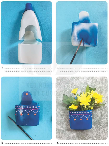 Hãy mô tả các bước thiết kế một đồ vật trang trí góc học tập từ chai nhựa