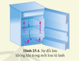 Ở hình 25.4, mũi tên màu đỏ chỉ hướng chuyển động của dòng khí có nhiệt độ cao hơn dòng khí chuyển động theo mũi tên màu xanh. Dàn lạnh của tủ lạnh này nằm....