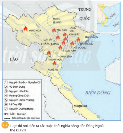 Dựa vào lược đồ 7.2, sơ đồ 7.3, hãy nêu những diễn biến chính của các cuộc khởi nghĩa. Tại sao các cuộc khởi nghĩa này lại thất bại.