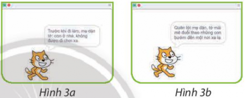 Em hãy ghép mỗi lệnh nói trong chương trình ở hình 2 với một kết quả tương ứng ở Hình 3 khi chạy chương trình.