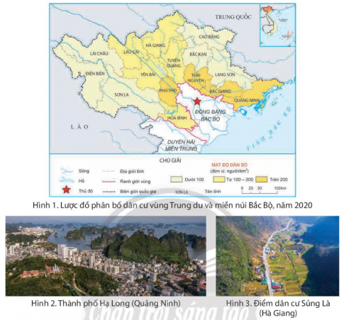 - Kể tên một số dân tộc của vùng Trung du và miền núi Bắc Bộ. - Xác định trên lược đồ những khu vực có mật độ dân số dưới 100 người/km², trên 200 người/km². - Nêu nhận xét về sự phân bố dân cư ở vùng Trung du và miền núi Bắc Bộ.