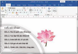 Ở bài học trước, em đã sử dụng phần mềm word để soạn thảo 5 điều Bác Hồ dạy.