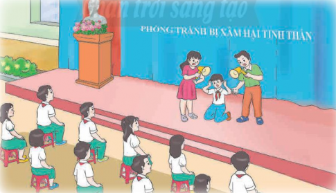 Tham gia biểu diễn hoặc quan sát và trả lời câu hỏi về vở diễn phòng tránh bị xâm hại tinh thần. Chia sẻ cảm nghĩ khi xem tiểu phẩm.