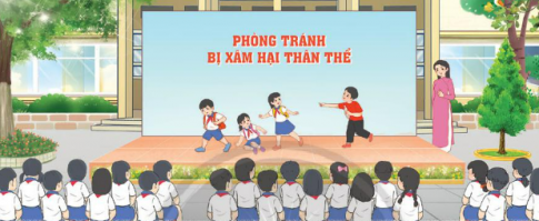 Xem và tham gia hoạt cảnh về "Phòng tránh bị xâm hại thân thể”.