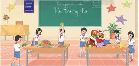 Bày mâm cỗ Trung thu.