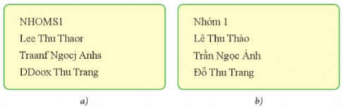 Bạn An sử dụng phần mềm soạn thảo văn bản để tạo một tệp lưu danh sách tên các bạn trong nhóm của mình